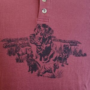 Buckhorn River Henley Shirt Mens 2XL Long Sleeve Thermal‎ Hunting Dogs Waffle